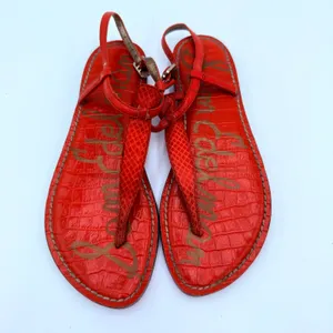 Sam Edelman Women's Orange Gigi Leather T-Strap Thong Sandals Size 6.5 thumbnail 3