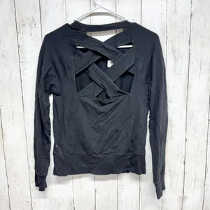 Zella Top Women XS Black Scoop Neck Criss Cross Back Long Sleeve‎ Shirt Athletic thumbnail 8