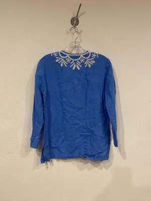 Lilly Pulitzer Amelia Island Shirt Womens Small Blue Embroidered Beaded Tunic thumbnail 5