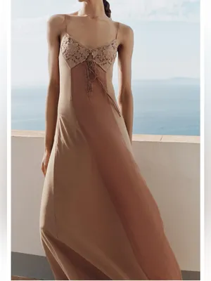 Zara NWT dusty pink Lace crochet bust Slip Maxi flowy mesh Dress thumbnail 6