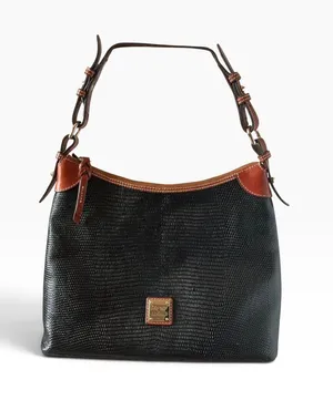 Dooney & Bourke black lizard embossed with rich brown leather hobo bag purse thumbnail 1