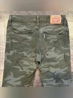 Levi 711 Green Camo Skinny Jeans Mid Rise 26 Waist Ankle Length Army Miltary thumbnail 5
