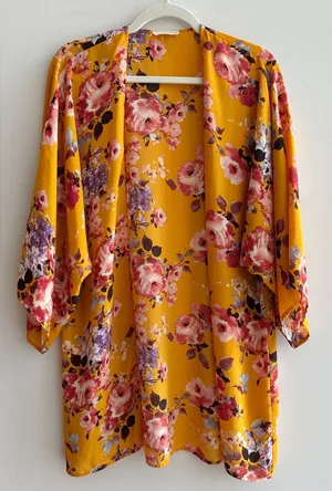 ADORA Golden Yellow Floral Bolero/Kimono Jacket/Cardigan, Size Small thumbnail 1