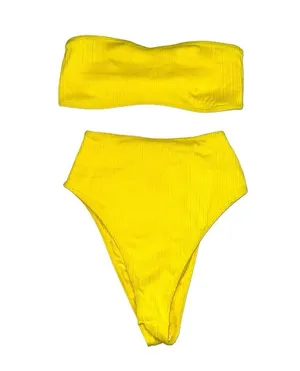 NWT Frankies Bikinis Jean Bandea and Anne Plisse Bottom Yellow Bikini Set XS thumbnail 3