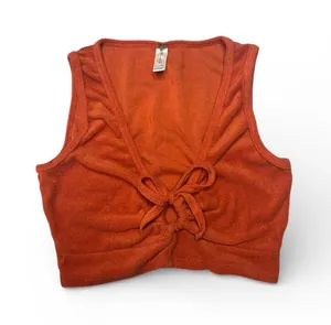 LA Hearts Pacsun Dark Orange Terrycloth Front Tie Ruched Mini Top Size Small thumbnail 1