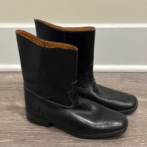 VTG Y2K Justin Black Leather Roper Western Cowboy Boots Square Toe 5.5 Wide Boho thumbnail 1