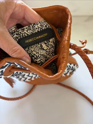 Rebecca Minkoff Navy, White & Tan Woven Bucket Crossbody thumbnail 4