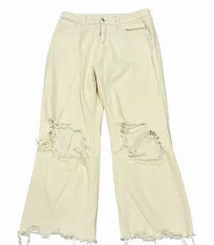 VERVET Women's Beige Denim Jeans Size 28 High Rise Wide-Leg Distressed Raw Hem thumbnail 1