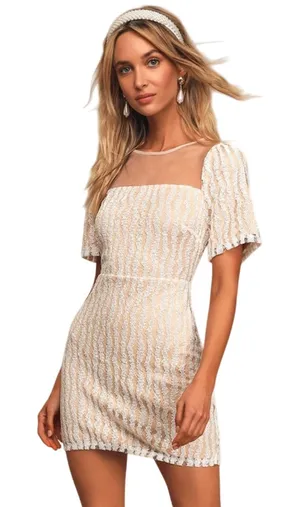 Lulus Smile A Minute White Embroidered Mini Dress NWT Medium thumbnail 1