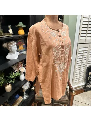 Bird Thai Artisan Embroidered Boho Tunic – 100% Cotton – Size L thumbnail 5