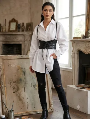 Black Lace Up Corset Style‎ Faux Leather Belt Waist Cincher One Size thumbnail 3