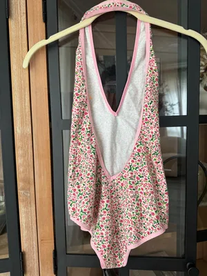 American apparel floral bodysuit leotard sleeveless scoop open back vneck halter thumbnail 4