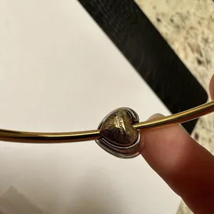 Monet Gold Tone Skinny Bangle Bracelet 7 3/4 Inch Silver Tone Rhinestone Heart thumbnail 3