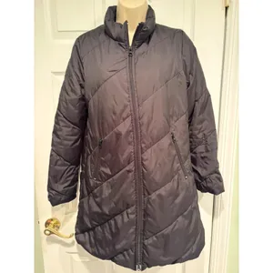 United Colors of Benetton Down Puffer Coat Women’s L‎ Black Y2K Gorpcore Long thumbnail 2