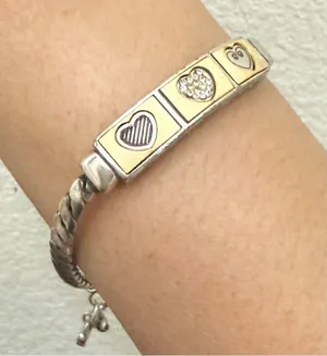 Retired BRIGHTON Triple Heart Silverplated With Gold Heart ID 8” Bracelet 29g. thumbnail 5