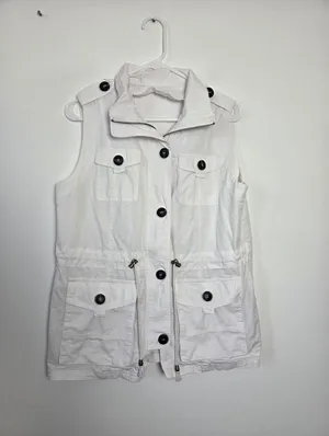 100% Cotton White Utility Vest Lightweight Gorpcore Hiking Outdoor Medium thumbnail 2