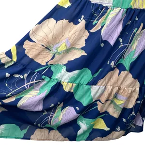 Lulus X-Small Halter Maxi Dress Floral Lined V-Neck Tiered Open Back Blue Multi thumbnail 3