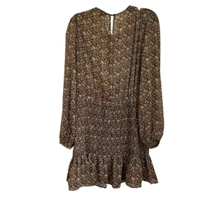VICI Brown Floral Smocked‎ Mini Dress Long Sleeve Flounce Boho XL thumbnail 2