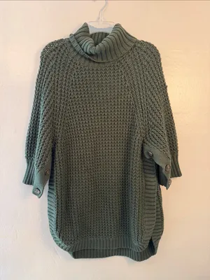 J. Crew Olive Green Chunky Turtleneck Sweater with Button Cuffs size small thumbnail 1