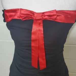 Moda International BK Strapless Red Bow Ruched Front Ruffled Hem Dress Size‎ 8 thumbnail 2