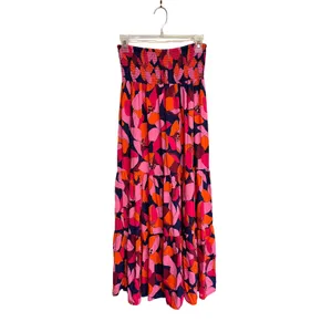 Abel the Label Anthropologie Dress Strapless Midi Pink Orange Floral Small thumbnail 2