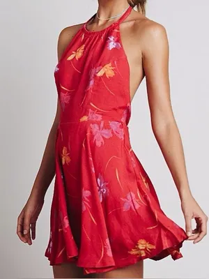 FREE PEOPLE Like A Flirt Backless Halter Floral Dress Size 6 Small Butterflies thumbnail 1