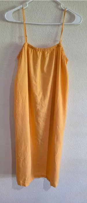 A New Day Linen Blend Spaghetti Strap Midi Slip Dress Marigold Yellow Orange Sma thumbnail 1