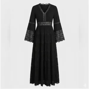 NEW Tuckernuck Hyacinth House Lydia Black Lace Maxi Dress with Bell Sleeves XS thumbnail 4