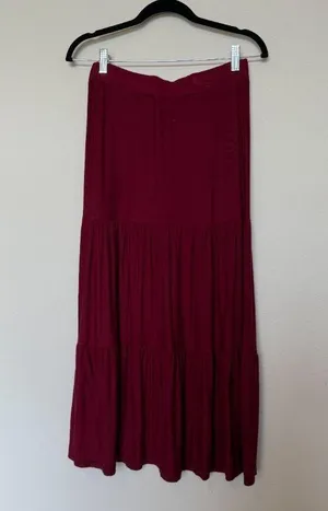 Y2K Burgundy Red Maxi Tiered Peasant Skirt thumbnail 1