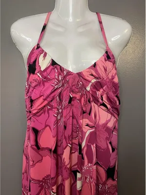 ELLE Dress Womens Medium Pink Floral Halter Maxi Jersey Sundress Casual Summer thumbnail 1