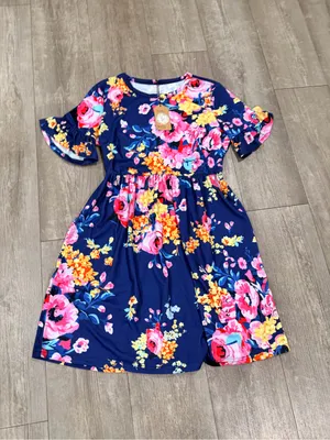 Navy Floral Ruffle Sleeve Women’s Dress thumbnail 6