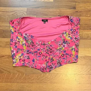 AFRM Myla Corset Womens Large Pink Floral Short Sleeve Open Front Crop Top thumbnail 4