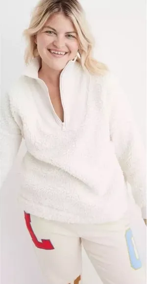 Aerie Sherpa white quarter zip sweater thumbnail 1