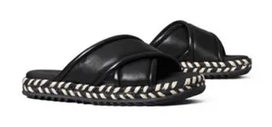 Tory Burch Leather CRISSCROSS ESPADRILLE SLIDE thumbnail 1