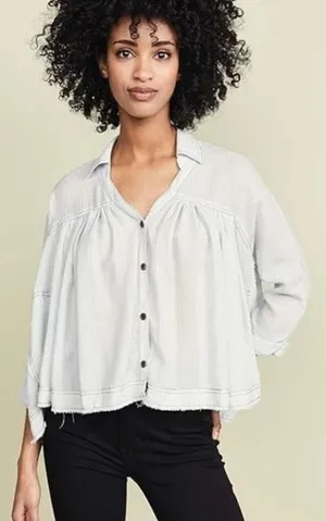 We The Free People Rainbow Picnic Plaid Button Down Size X-Small Ivory Blue thumbnail 1