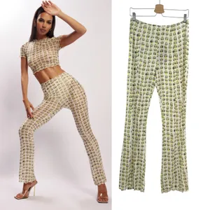 Meshki Nora Mesh Straight Leg‎ Pant Sheer Alien Print Cream Green Size XL thumbnail 2