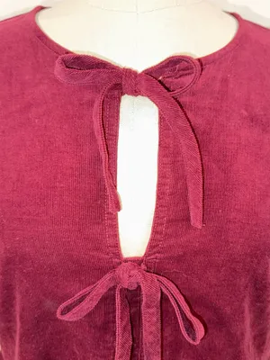 LOFT Corduroy Bow Tie-Front Mini Dress in Burgundy thumbnail 8