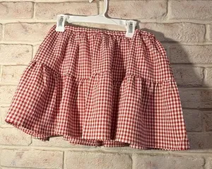 WAYF Red White Gingham Tiered Smocked Mini Skirt thumbnail 1