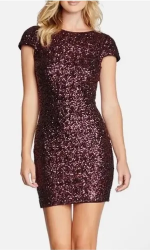 Dress‎ The Population Sequin Mini Dress Sz Small Burgundy Glam Cap Sleeve Formal thumbnail 1