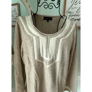 FRENCH CURVE large Sweater Cashmere Tan Oatmeal Cream‎ Top Pull Over Round Neck thumbnail 4