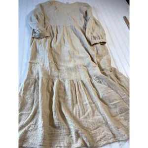 Rachel Pally Gauze Cecelia Dress XL Sand Beige Tiered Midi Balloon Sleeve V-Neck thumbnail 6