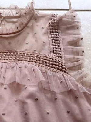 BB Dakota Roslyn Swiss Dot Victorian Blouse Champagne Pink Blush Shirt Medium thumbnail 5