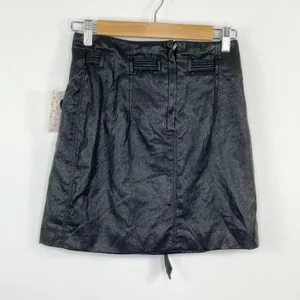 Free People‎ Payton Womens 0 Black Faux Leather Mini Skirt Paperbag Waist Y2K thumbnail 3