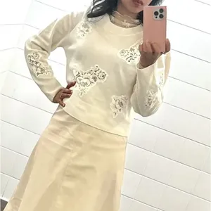LoveShackFancy White Lace Crewneck Sweater XS Cashmere Romantic Designer $400 thumbnail 5