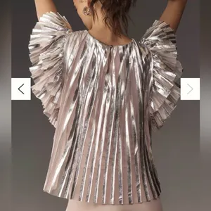 By Anthropologie Flutter-Sleeve Foil Pleated Top Womens M thumbnail 3
