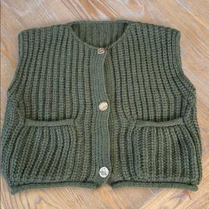 Olive Green Gold Button Sweater Vest thumbnail 1