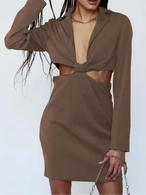 Princess Polly Brown Cutout Knot Mini Dress thumbnail 1