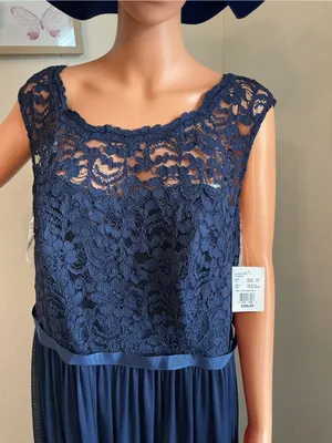 David’s Bridal Navy Lace Chiffon Formal Gown Front Slit Size 18 NWT thumbnail 5