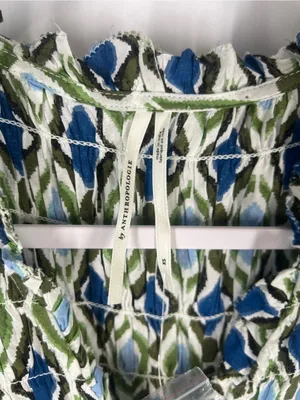 Anthropologie Navy and Cream Geometric Ruffle Mini Dress thumbnail 3