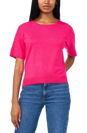 NWT Sam & Jess Short-Sleeve Embellished Sweater TA93148768AS Electric Pink M thumbnail 1
